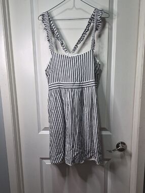 Madewell Black & White Striped Sundress with Ruffle Straps